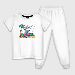 Пижама хлопковая детская Акула серфер, цвет: белый
