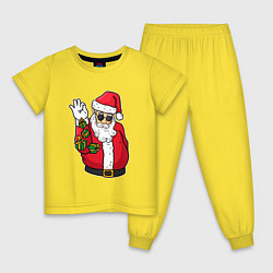 Пижама хлопковая детская Дед мороз сыплет подарками, цвет: желтый