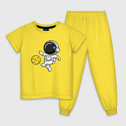 Пижама хлопковая детская Космонавт футболист, цвет: желтый