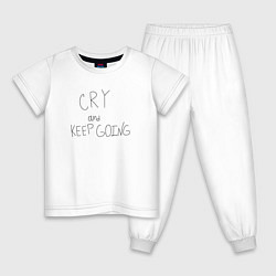 Пижама хлопковая детская Cry and keep going, цвет: белый