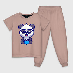 Пижама хлопковая детская Панда с книгой, цвет: пыльно-розовый