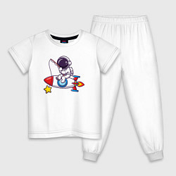 Пижама хлопковая детская Космический рыбак, цвет: белый