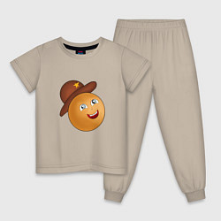 Пижама хлопковая детская Колобок в шляпе, цвет: миндальный