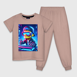 Пижама хлопковая детская Барт Симпсон - киберпанк, цвет: пыльно-розовый