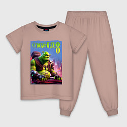 Пижама хлопковая детская Кибер Шрек в татухах - прикол, цвет: пыльно-розовый