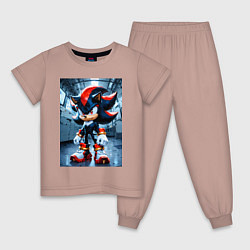 Пижама хлопковая детская Ежик Шедоу в коридоре, цвет: пыльно-розовый