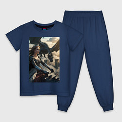 Пижама хлопковая детская Королева летит на драконе, цвет: тёмно-синий
