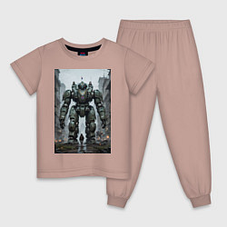 Пижама хлопковая детская Конвой роботов в городе, цвет: пыльно-розовый