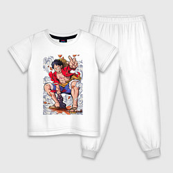 Пижама хлопковая детская One piece Луффи, цвет: белый