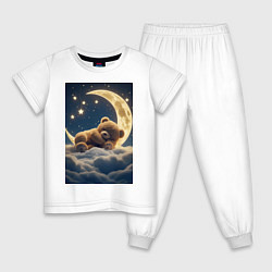Пижама хлопковая детская Плюшевый мишка сидит на Луне, цвет: белый
