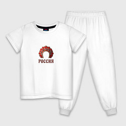 Пижама хлопковая детская Кокошник: россия, цвет: белый