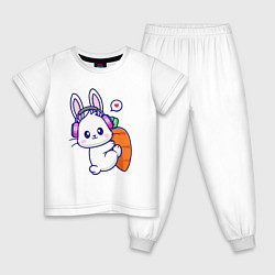 Пижама хлопковая детская Музыкальный зайка с морковкой, цвет: белый