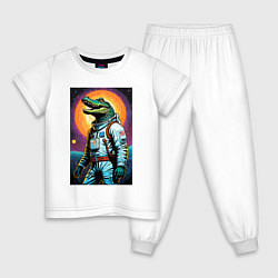 Пижама хлопковая детская Крокодил бравый космонавт - нейроарт, цвет: белый