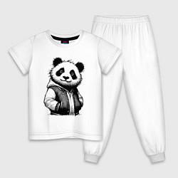 Пижама хлопковая детская Крутой чувак панда, цвет: белый