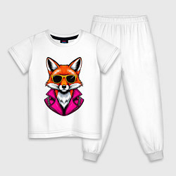 Пижама хлопковая детская Лиса в очках и розовой куртке, цвет: белый