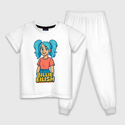 Пижама хлопковая детская Билли Айлиш мультяшка, цвет: белый