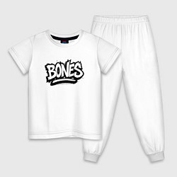 Пижама хлопковая детская Bones белый логотип, цвет: белый