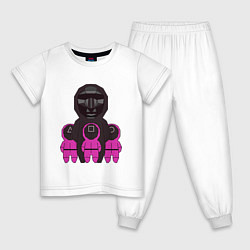 Пижама хлопковая детская Персонажи сериала игра в кальмара, цвет: белый