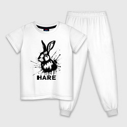 Пижама хлопковая детская Графический заяц, цвет: белый
