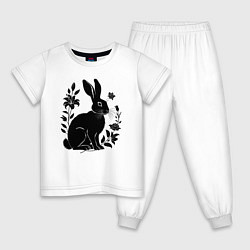 Пижама хлопковая детская Черный кролик среди роз, цвет: белый