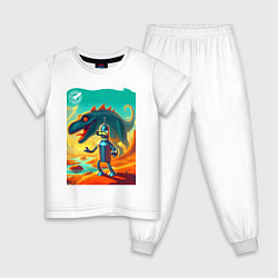 Пижама хлопковая детская Бендер и тираннозавр на затерянной планете, цвет: белый