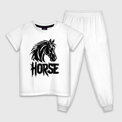 Пижама хлопковая детская Черная лошадь граффити, цвет: белый