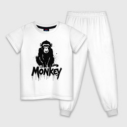 Пижама хлопковая детская Черная обезьяна с надписью, цвет: белый