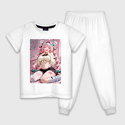 Пижама хлопковая детская Смущенная коровка с сердечками, цвет: белый