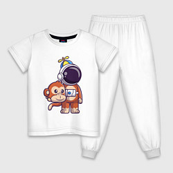 Пижама хлопковая детская Космонавт в костюме обезьяны, цвет: белый