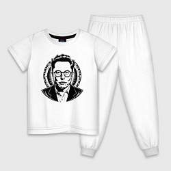 Пижама хлопковая детская Илон Маск в стиле нью скул, цвет: белый