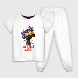 Пижама хлопковая детская My great march - крокусы и нарциссы, цвет: белый