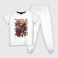 Пижама хлопковая детская Дед Мороз на красном коне 2026, цвет: белый