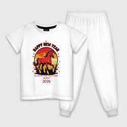 Пижама хлопковая детская Красный огненный конь символ 2026, цвет: белый
