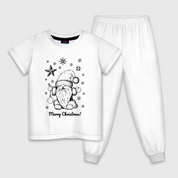 Пижама хлопковая детская Новый год - гном, цвет: белый