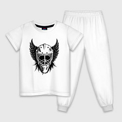 Пижама хлопковая детская Крылатая хоккейная маска, цвет: белый