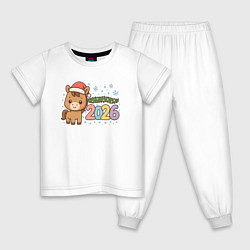 Пижама хлопковая детская Новогодняя лошадка 2026, цвет: белый