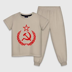 Пижама хлопковая детская СССР герб, цвет: миндальный
