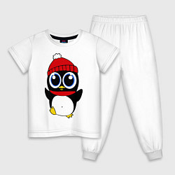 Пижама хлопковая детская Удивленный пингвинчик цвета белый — фото 1