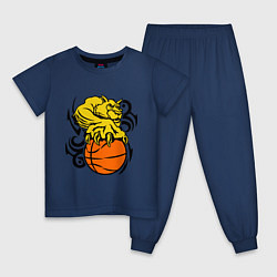 Пижама хлопковая детская Тигр с мячом, цвет: тёмно-синий