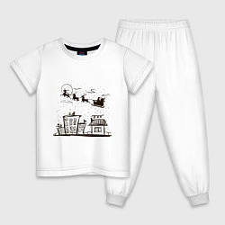 Пижама хлопковая детская Санта над городом, цвет: белый