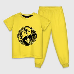 Пижама хлопковая детская Два дракона Инь Янь, цвет: желтый