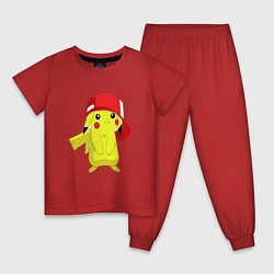 Пижама хлопковая детская Пикачу, цвет: красный