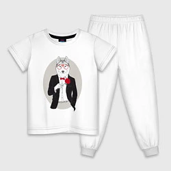 Пижама хлопковая детская Волк в смокинге, цвет: белый