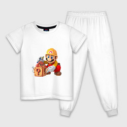 Пижама хлопковая детская Super Mario: Builder, цвет: белый