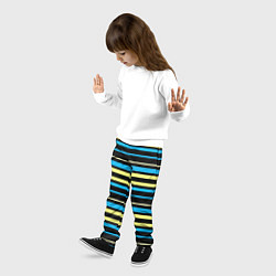 Брюки детские Желто-голубые полосы на черном фоне, цвет: 3D-принт — фото 2