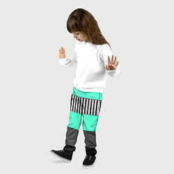 Брюки детские Полосатый зеленый с черным и белым узор, цвет: 3D-принт — фото 2