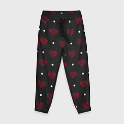 Детские брюки Красные сердечки и белые точки на черном