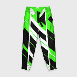 Брюки детские Black and green stripes on a white background, цвет: 3D-принт