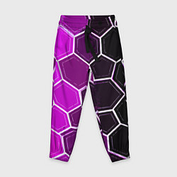 Брюки детские Белые шестиугольники на чёрно-фиолетовом фоне, цвет: 3D-принт