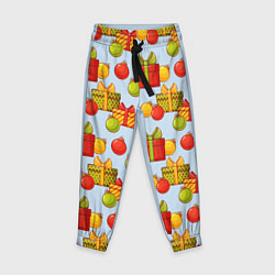 Брюки детские Новогодний паттерн с подарками и ёлочными шариками, цвет: 3D-принт